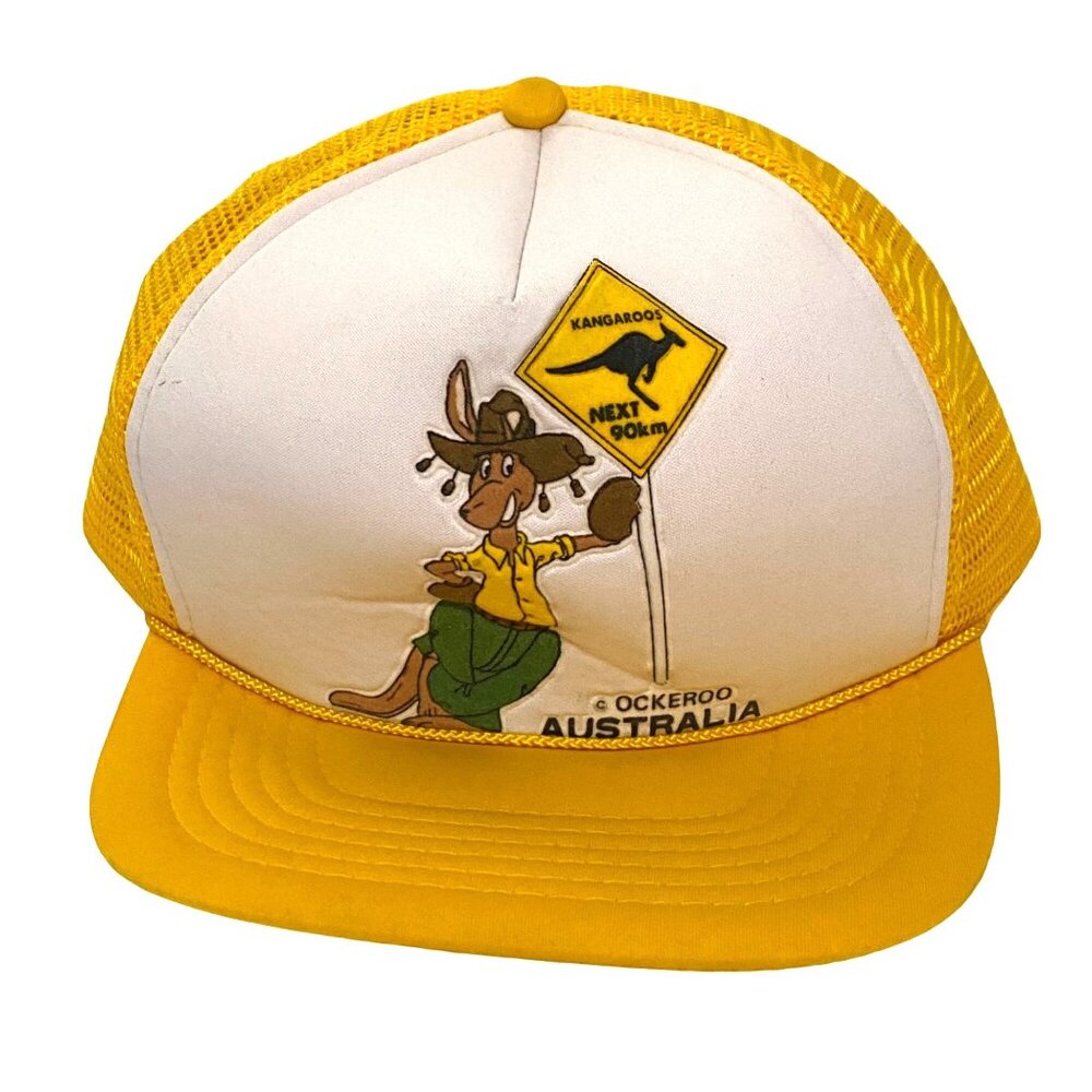 Ockeroo Australia Kangaroo‎ Trucker Snapback Hat Yellow White Made in Taiwan